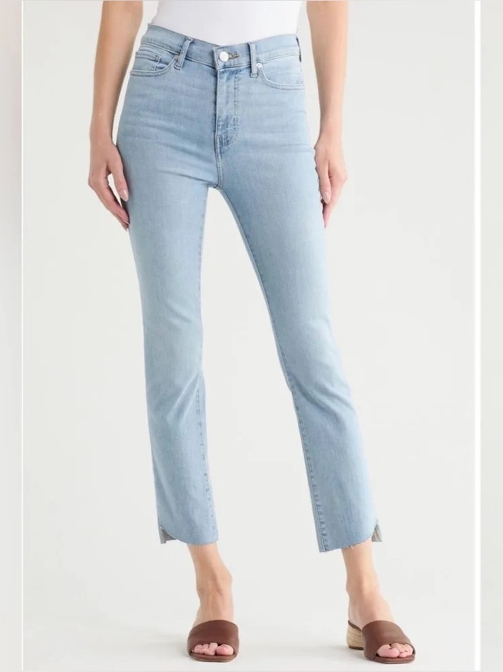 Frame Denim Le High Straight Crop Raw Cascade Hem Jeans in Light Wash 28